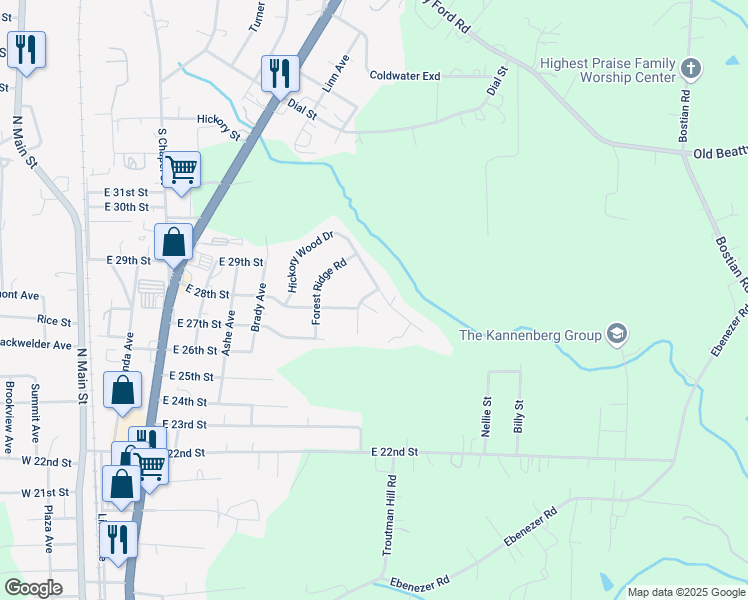 map of restaurants, bars, coffee shops, grocery stores, and more near 1025 Cherry Brook Court in Kannapolis