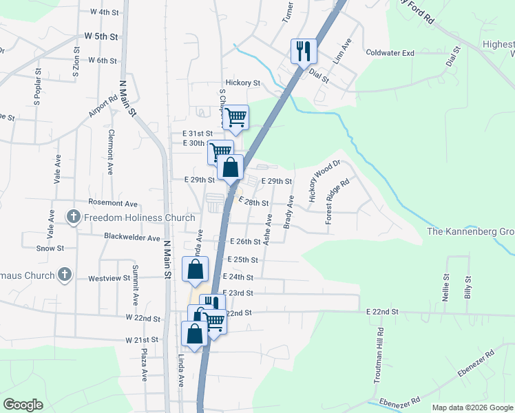 map of restaurants, bars, coffee shops, grocery stores, and more near 306 East 28th Street in Kannapolis