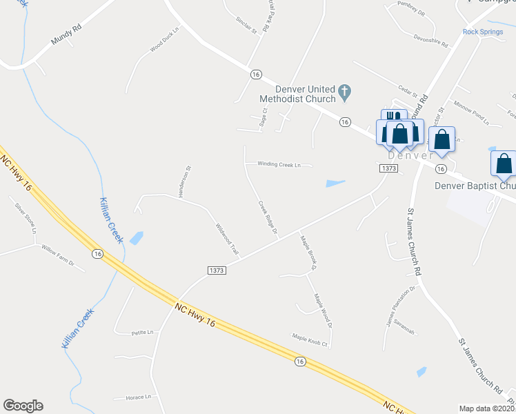 map of restaurants, bars, coffee shops, grocery stores, and more near 3695 Creek Ridge Drive in Denver
