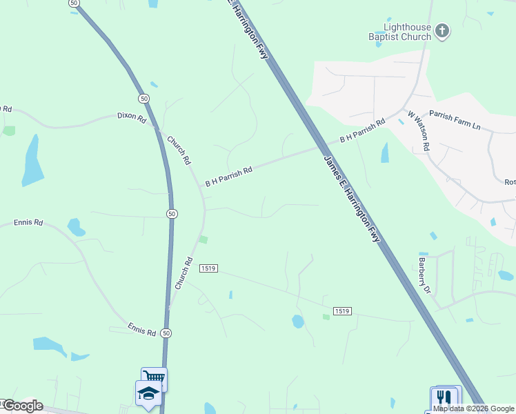 map of restaurants, bars, coffee shops, grocery stores, and more near 457 Church Road in Benson