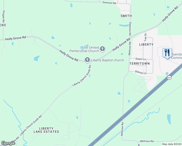 map of restaurants, bars, coffee shops, grocery stores, and more near 112 Liberty Church Smith Road in Brighton