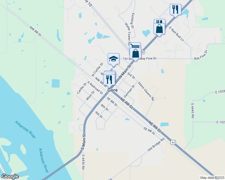 map of restaurants, bars, coffee shops, grocery stores, and more near in Gore