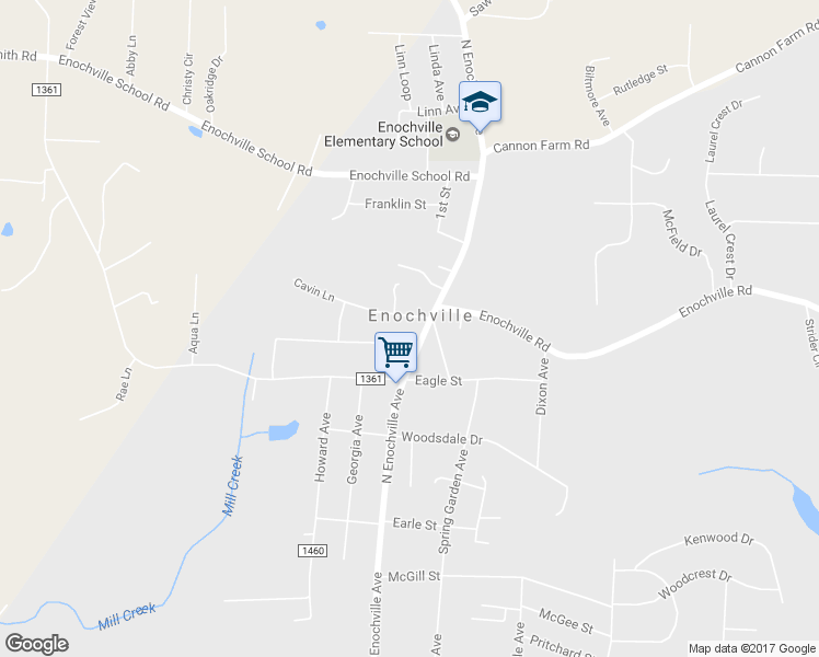 map of restaurants, bars, coffee shops, grocery stores, and more near 711 North Enochville Avenue in Kannapolis