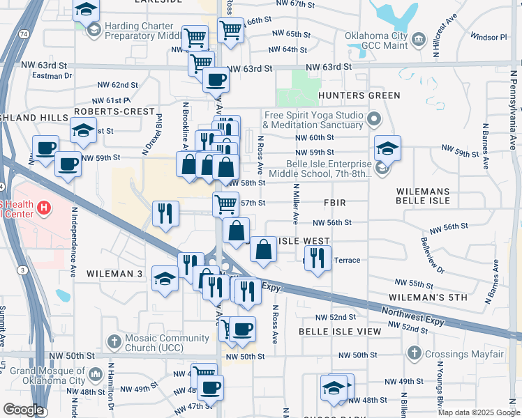 map of restaurants, bars, coffee shops, grocery stores, and more near 2729 Northwest 56th Street in Oklahoma City