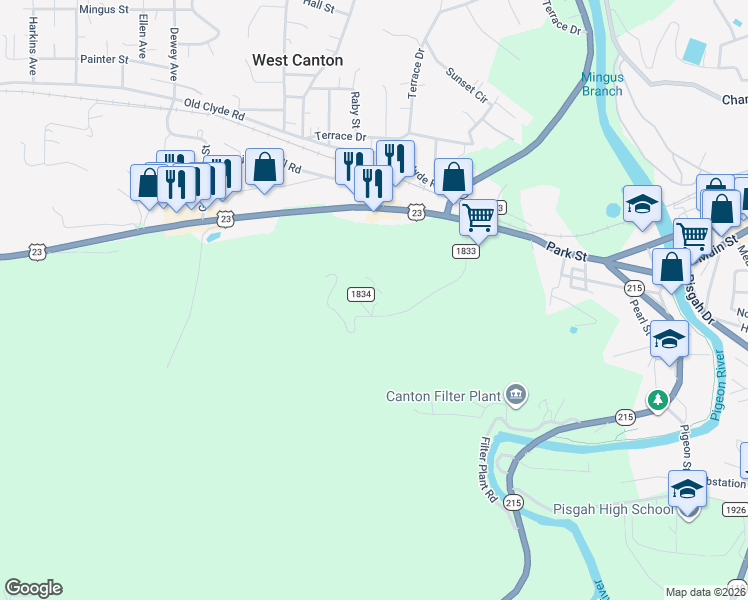 map of restaurants, bars, coffee shops, grocery stores, and more near 68 Spur Road in Canton