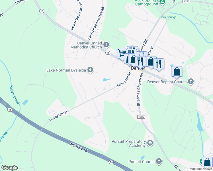 map of restaurants, bars, coffee shops, grocery stores, and more near 7373 Forney Hill Road in Denver