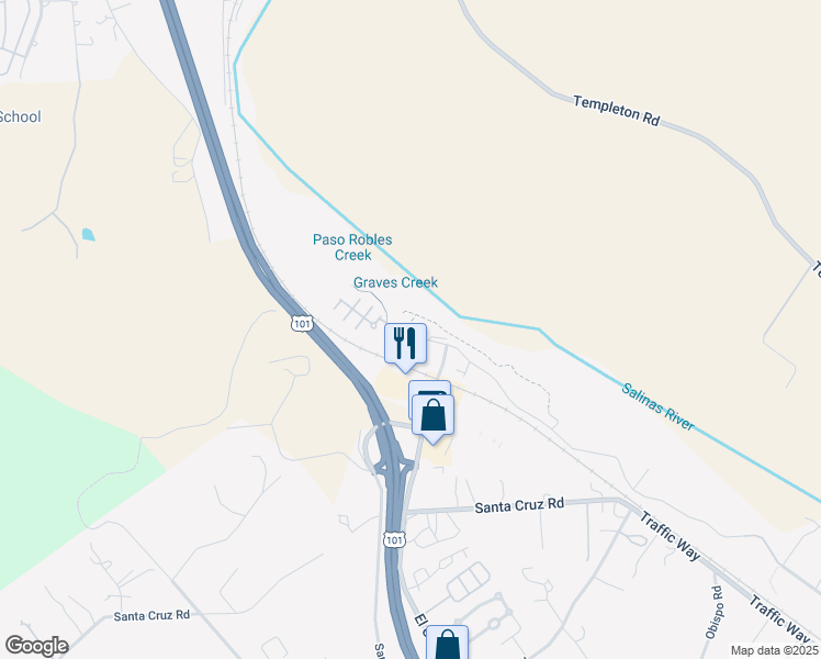 map of restaurants, bars, coffee shops, grocery stores, and more near 605 North Ferrocarril Road in Atascadero