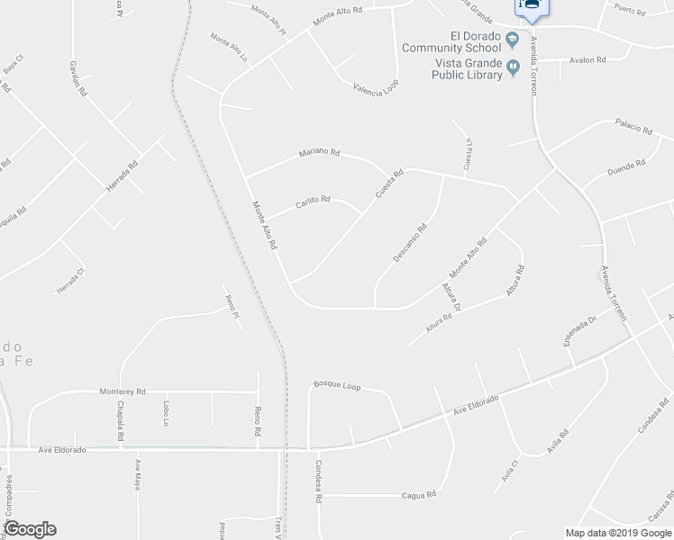 map of restaurants, bars, coffee shops, grocery stores, and more near 39 Cuesta Road in Santa Fe