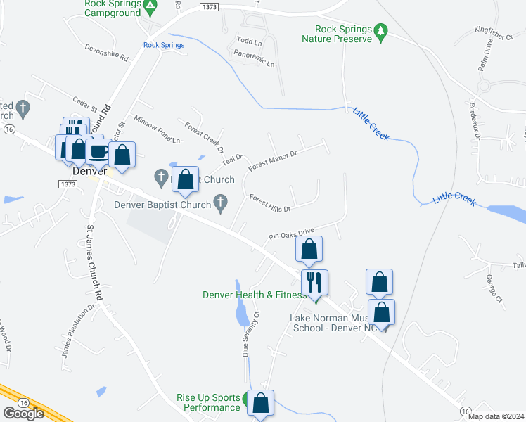 map of restaurants, bars, coffee shops, grocery stores, and more near 7004 Forest Hills Drive in Denver