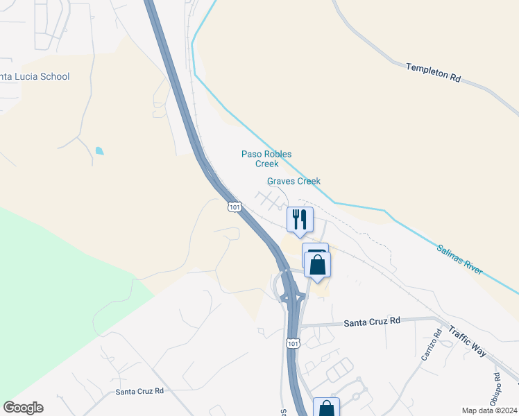 map of restaurants, bars, coffee shops, grocery stores, and more near 582 North Ferrocarril Road in Atascadero