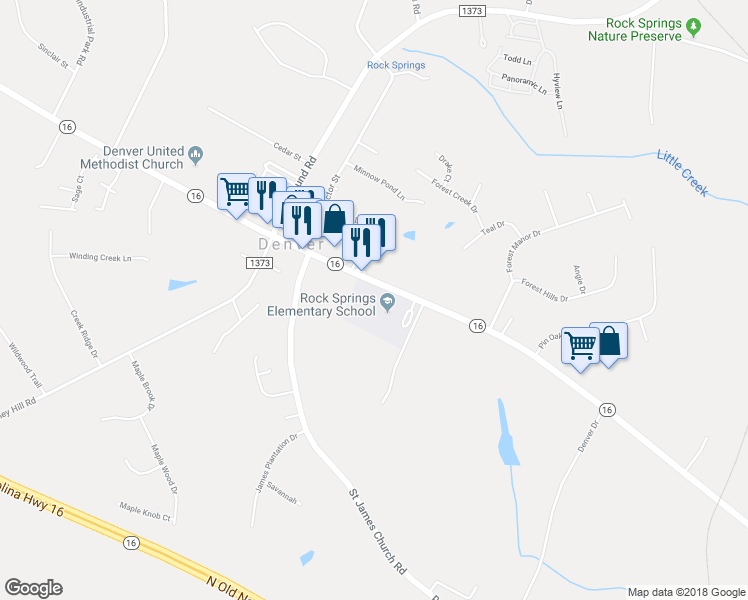 map of restaurants, bars, coffee shops, grocery stores, and more near 3633 North Carolina 16 Business in Denver