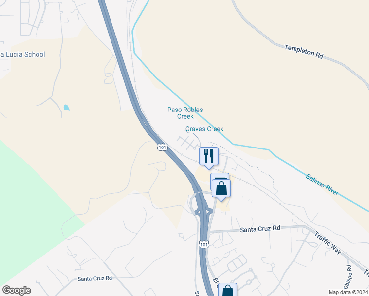 map of restaurants, bars, coffee shops, grocery stores, and more near 538 North Ferrocarril Road in Atascadero