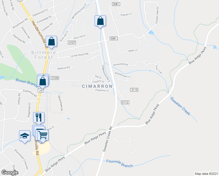 map of restaurants, bars, coffee shops, grocery stores, and more near 201 Cheyenne Court in Asheville