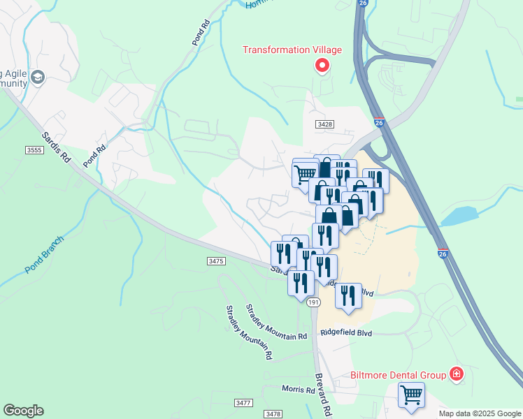 map of restaurants, bars, coffee shops, grocery stores, and more near 110 Demko Lane in Asheville