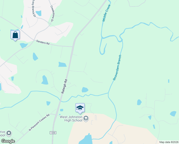 map of restaurants, bars, coffee shops, grocery stores, and more near 409 Coats Ridge Drive in Benson