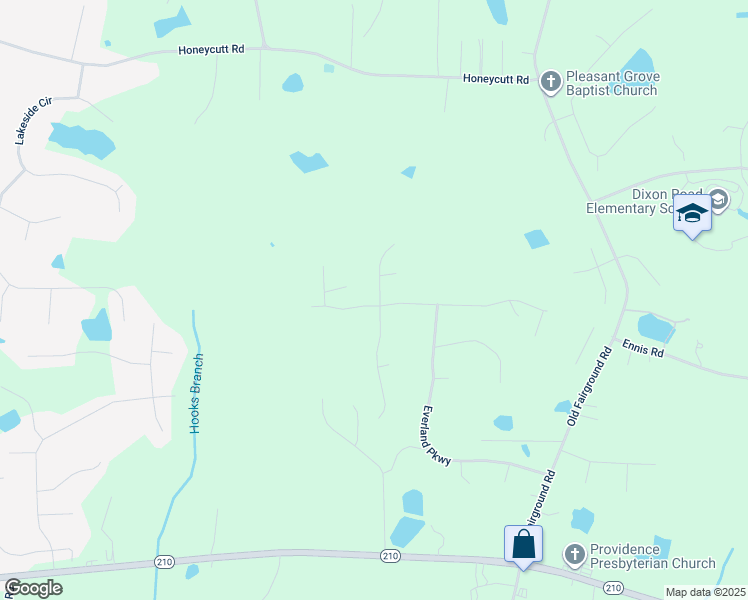 map of restaurants, bars, coffee shops, grocery stores, and more near 11 Landlocked Circle in Angier