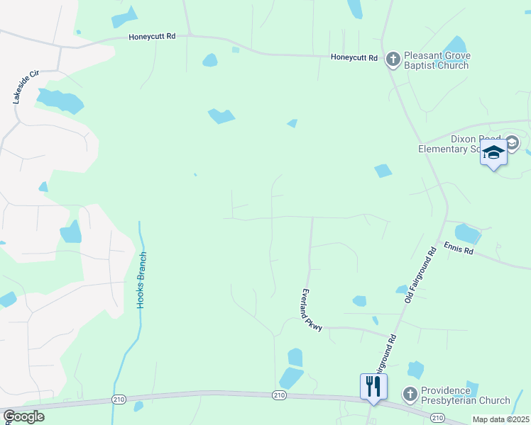 map of restaurants, bars, coffee shops, grocery stores, and more near 11 Landlocked Circle in Angier