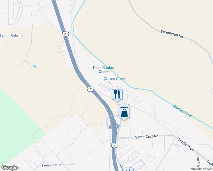 map of restaurants, bars, coffee shops, grocery stores, and more near 513 North Ferrocarril Road in Atascadero