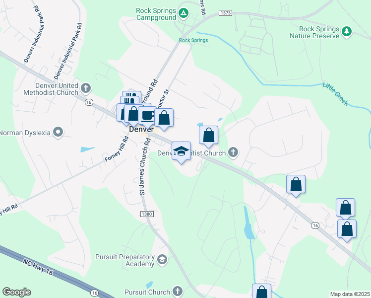 map of restaurants, bars, coffee shops, grocery stores, and more near 3633 North Carolina 16 Business in Denver