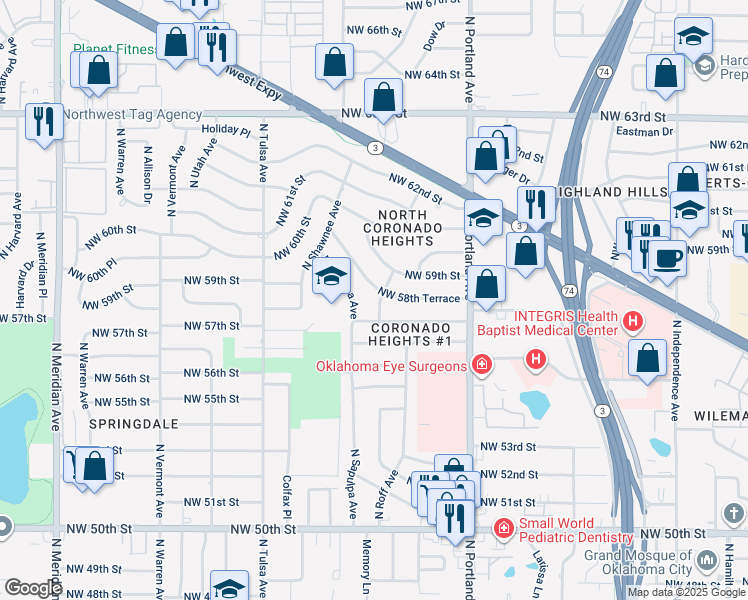 map of restaurants, bars, coffee shops, grocery stores, and more near 5913 North Roff Avenue in Oklahoma City