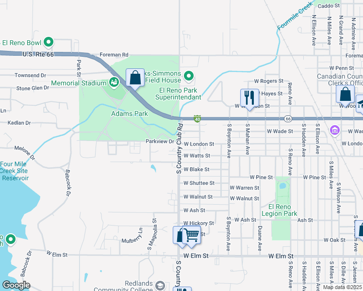 map of restaurants, bars, coffee shops, grocery stores, and more near 1519 Parkview Drive in El Reno