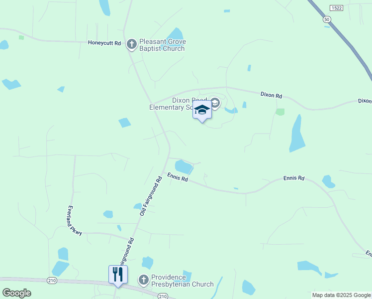 map of restaurants, bars, coffee shops, grocery stores, and more near 146 Airlie Place Lane in Angier