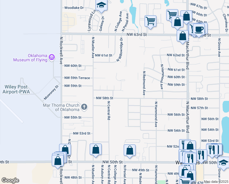 map of restaurants, bars, coffee shops, grocery stores, and more near 5920 North College Street in Warr Acres
