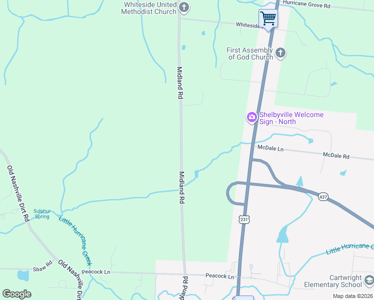 map of restaurants, bars, coffee shops, grocery stores, and more near 2302 Midland Road in Shelbyville