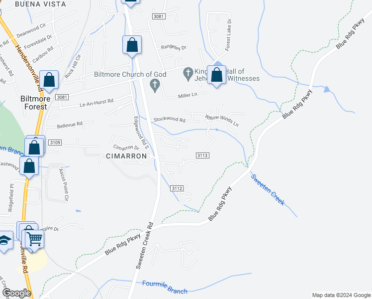 map of restaurants, bars, coffee shops, grocery stores, and more near 900 Wedgewood Lane in Asheville