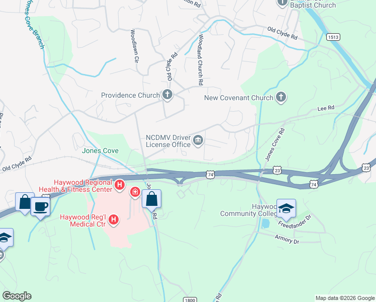 map of restaurants, bars, coffee shops, grocery stores, and more near 122 Miller Loop Road in Clyde