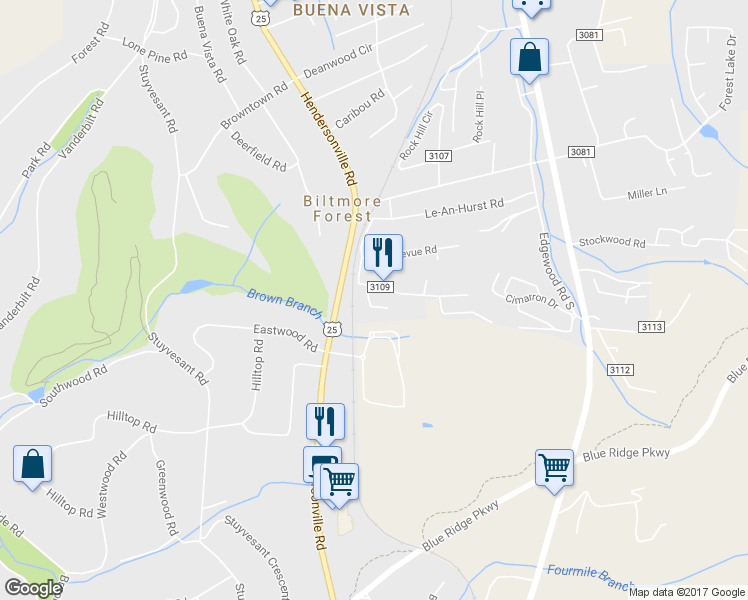 map of restaurants, bars, coffee shops, grocery stores, and more near 29 Mill Stone Drive in Asheville