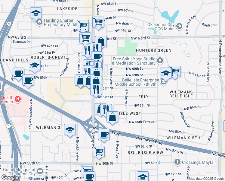 map of restaurants, bars, coffee shops, grocery stores, and more near 2746 Northwest 58th Street in Oklahoma City