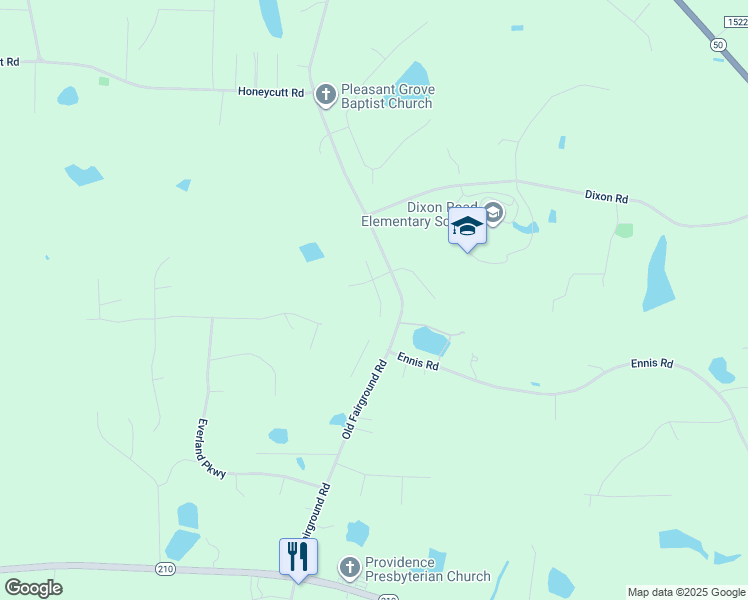map of restaurants, bars, coffee shops, grocery stores, and more near 48 Freshwater Drive in Johnston County
