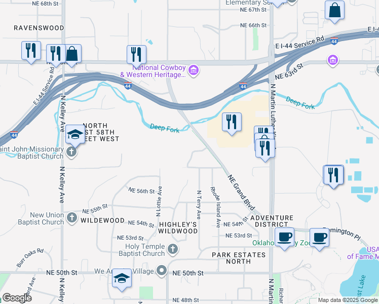 map of restaurants, bars, coffee shops, grocery stores, and more near 5921 North Terry Avenue in Oklahoma City