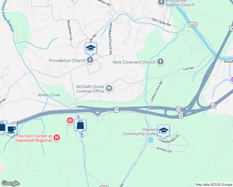 map of restaurants, bars, coffee shops, grocery stores, and more near 101 Hillcrest Drive in Clyde