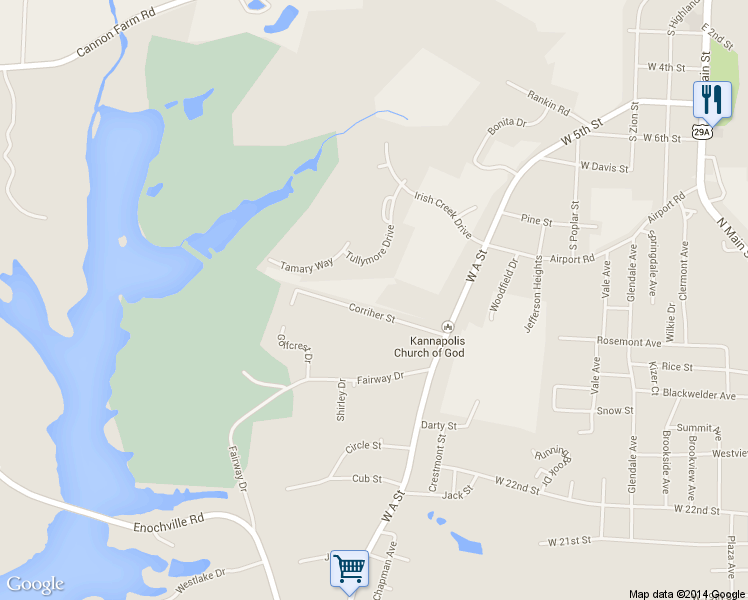 map of restaurants, bars, coffee shops, grocery stores, and more near 820 Corriher Street in Kannapolis