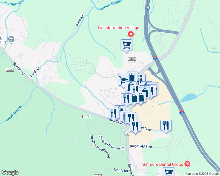 map of restaurants, bars, coffee shops, grocery stores, and more near 110 Demko Lane in Asheville