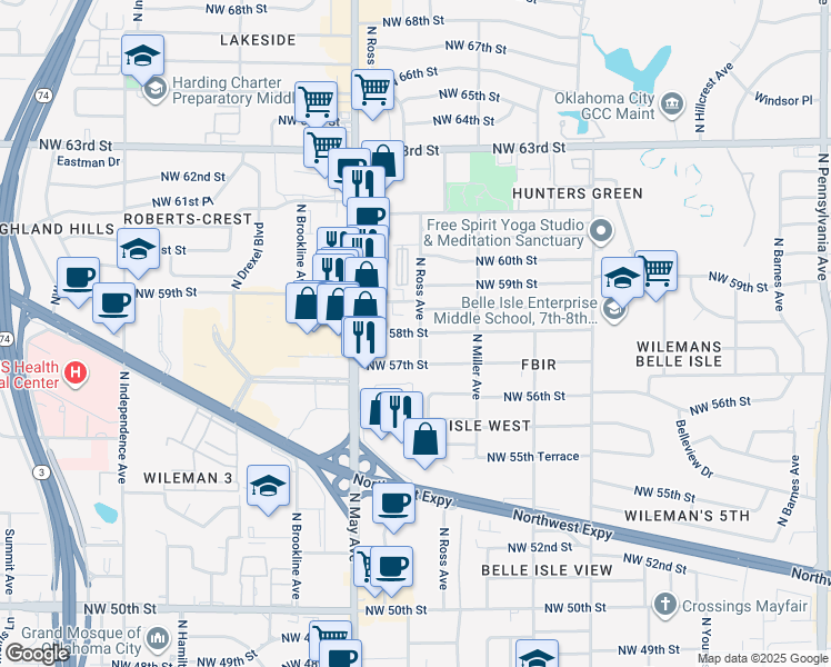 map of restaurants, bars, coffee shops, grocery stores, and more near 2746 Northwest 58th Street in Oklahoma City
