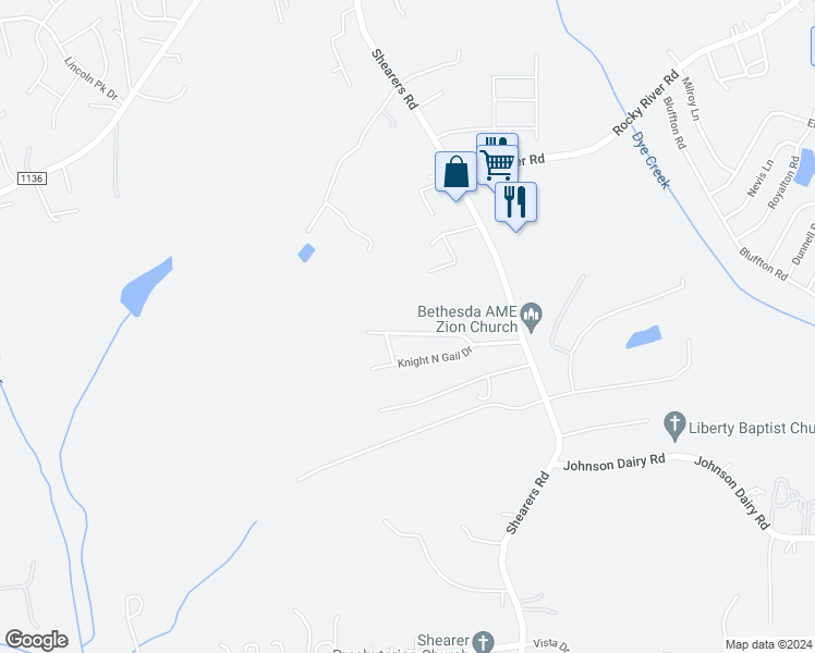 map of restaurants, bars, coffee shops, grocery stores, and more near 164 Ashley Woods Drive in Mooresville