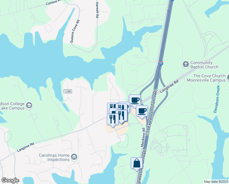 map of restaurants, bars, coffee shops, grocery stores, and more near 145 Beacon Drive in Mooresville