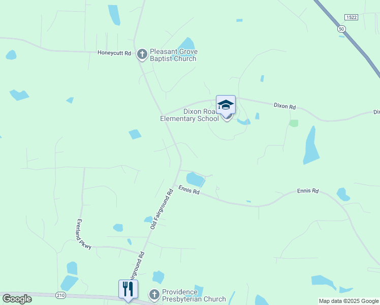 map of restaurants, bars, coffee shops, grocery stores, and more near 102 Airlie Place Lane in Johnston County