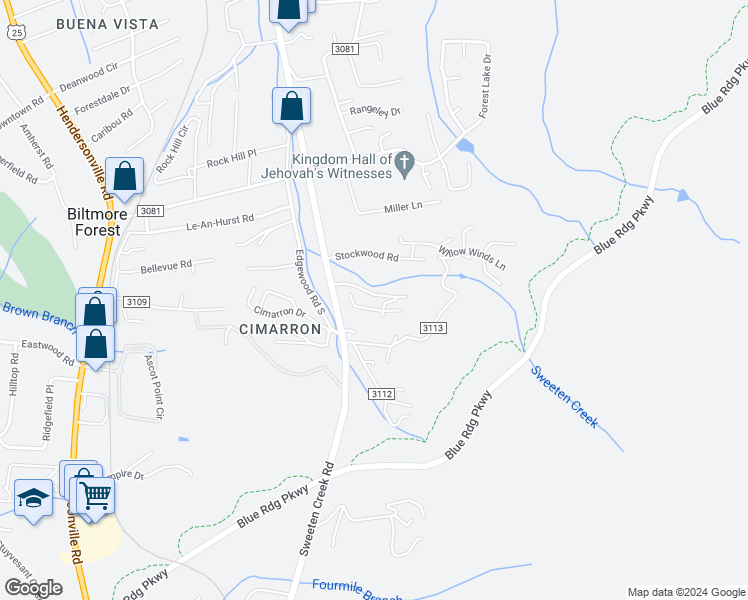 map of restaurants, bars, coffee shops, grocery stores, and more near 700 Wedgewood Lane in Asheville