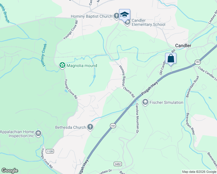 map of restaurants, bars, coffee shops, grocery stores, and more near 36 Brendell Road in Candler