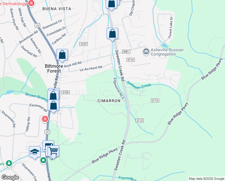 map of restaurants, bars, coffee shops, grocery stores, and more near 305 Oak Place in Asheville