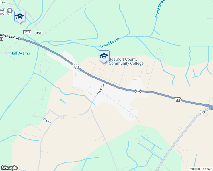 map of restaurants, bars, coffee shops, grocery stores, and more near 5494 U.S. 264 in Washington