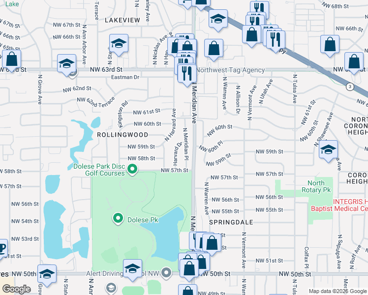 map of restaurants, bars, coffee shops, grocery stores, and more near 5933 Harvard Drive in Oklahoma City