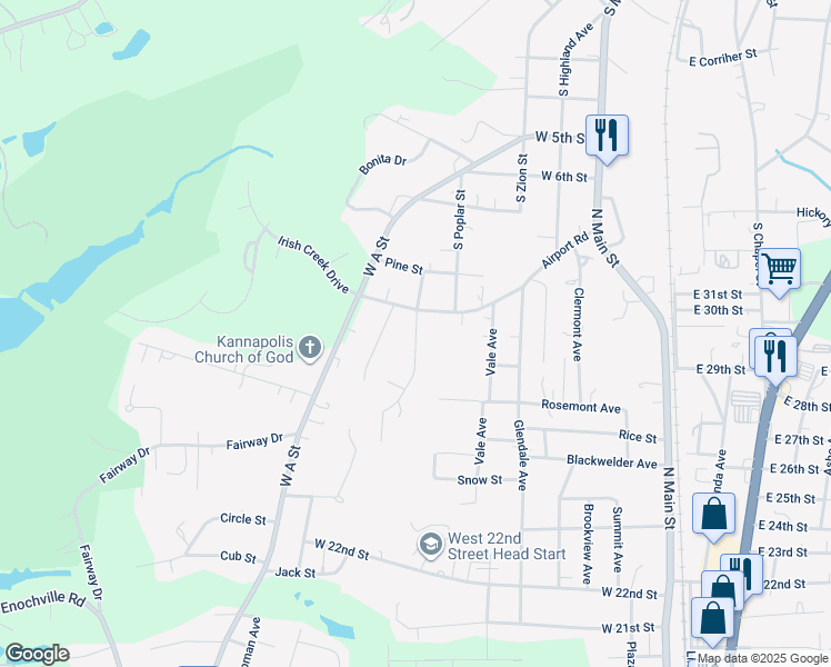 map of restaurants, bars, coffee shops, grocery stores, and more near Jefferson Heights in Kannapolis