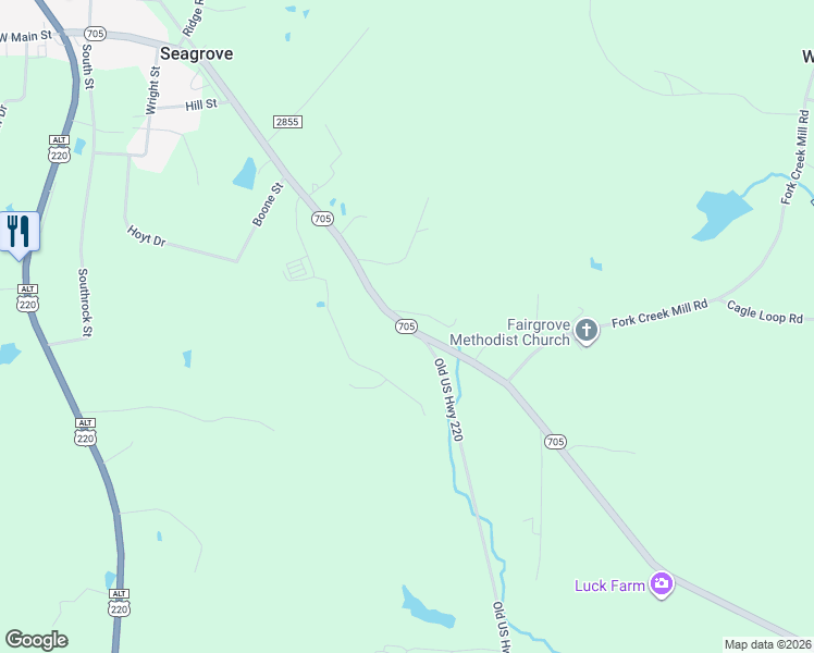 map of restaurants, bars, coffee shops, grocery stores, and more near 4390 Old US Highway 220 in Seagrove