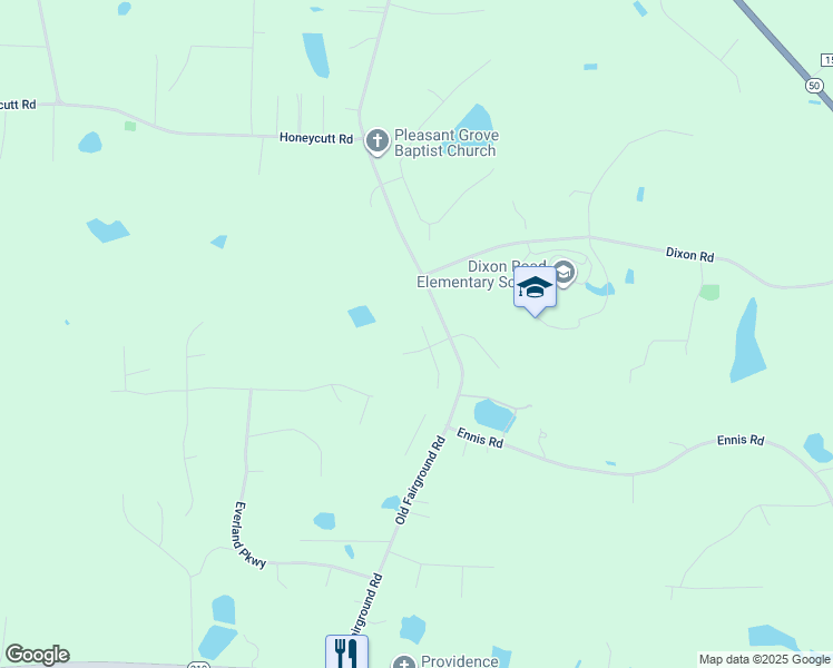 map of restaurants, bars, coffee shops, grocery stores, and more near 41 Riparian Court in Johnston County