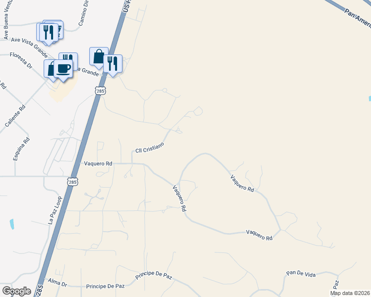 map of restaurants, bars, coffee shops, grocery stores, and more near 22 Calle Cristiano in Santa Fe